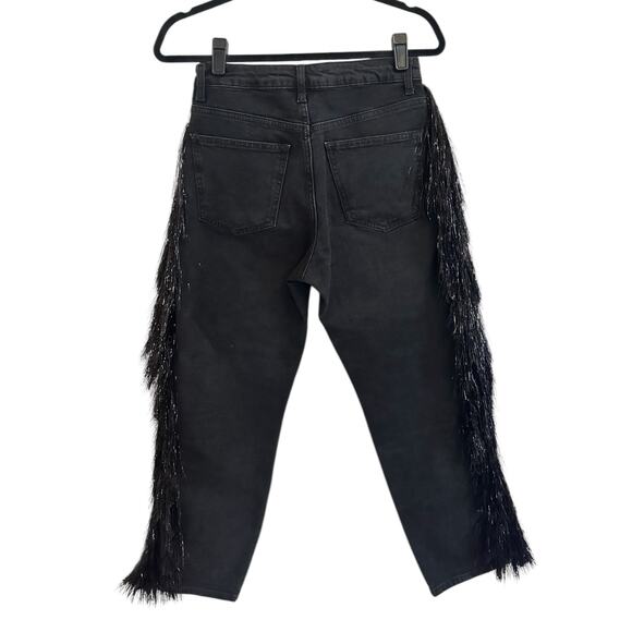 Topshop Black Tinsel Fringe Straight Leg Jeans - Picture 4 of 9